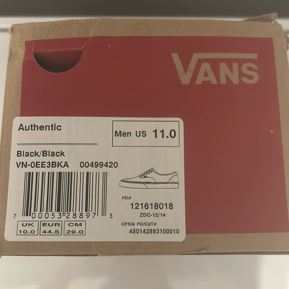 Black Authentic Vans Size 11.0 Men